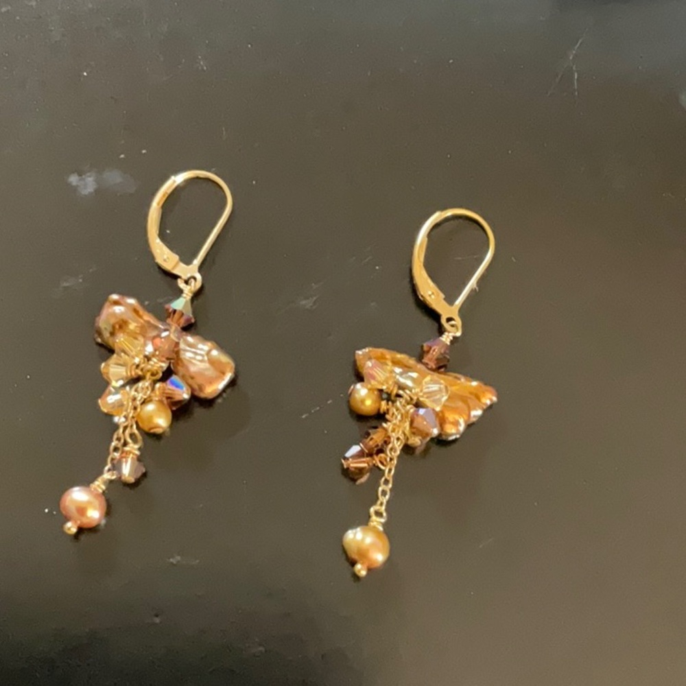 Cute dangle earrings with coin pearl and crystal